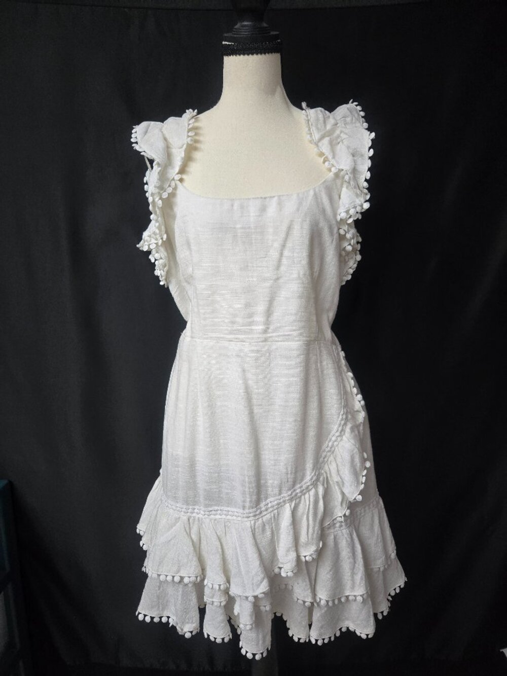 Selfie Leslie Mini Dress XL Annie White Ruffle Pom‎ Pom Whimsigoth Fairycore